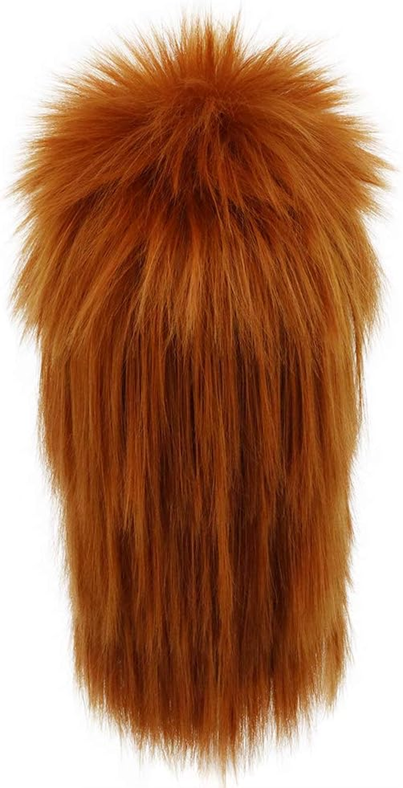 Yuehong Mullet Style Heavy Metal Halloween 70S 80S Red Orange Wig for Men Women Spiked Rocker Wig (Orange) image number 5