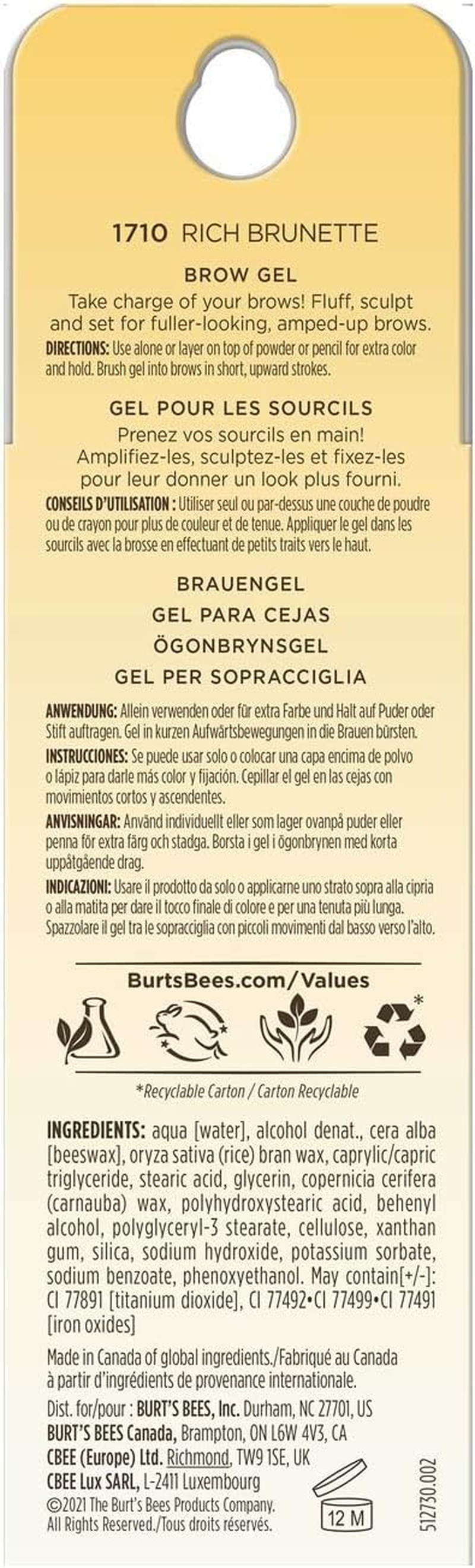 BURT'S BEES Power Brow Gel, Rich Brunette, 1710 Eyebrow Makeup image number 1