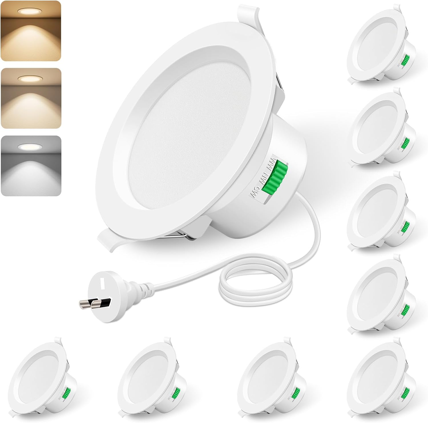 ALUSSO 12W LED Recessed Ceiling Light Dimmable IP44 Spotlight,3000K 4000K 5700K, 90-100Mm Cutout,Suitable for Bathroom,Bedroom,White, Pack of 10