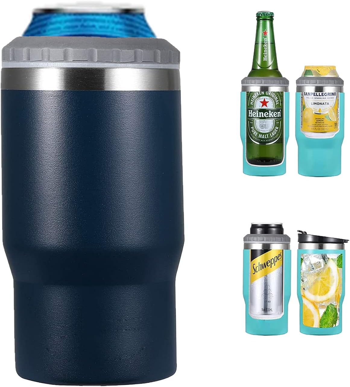 Gteller 4 in 1 Stainless Steel Can/Bottle Insulator, 14Oz Two-Way Lids SUS Insulated Can Cooler, Beer Bottle Holder(Black)
