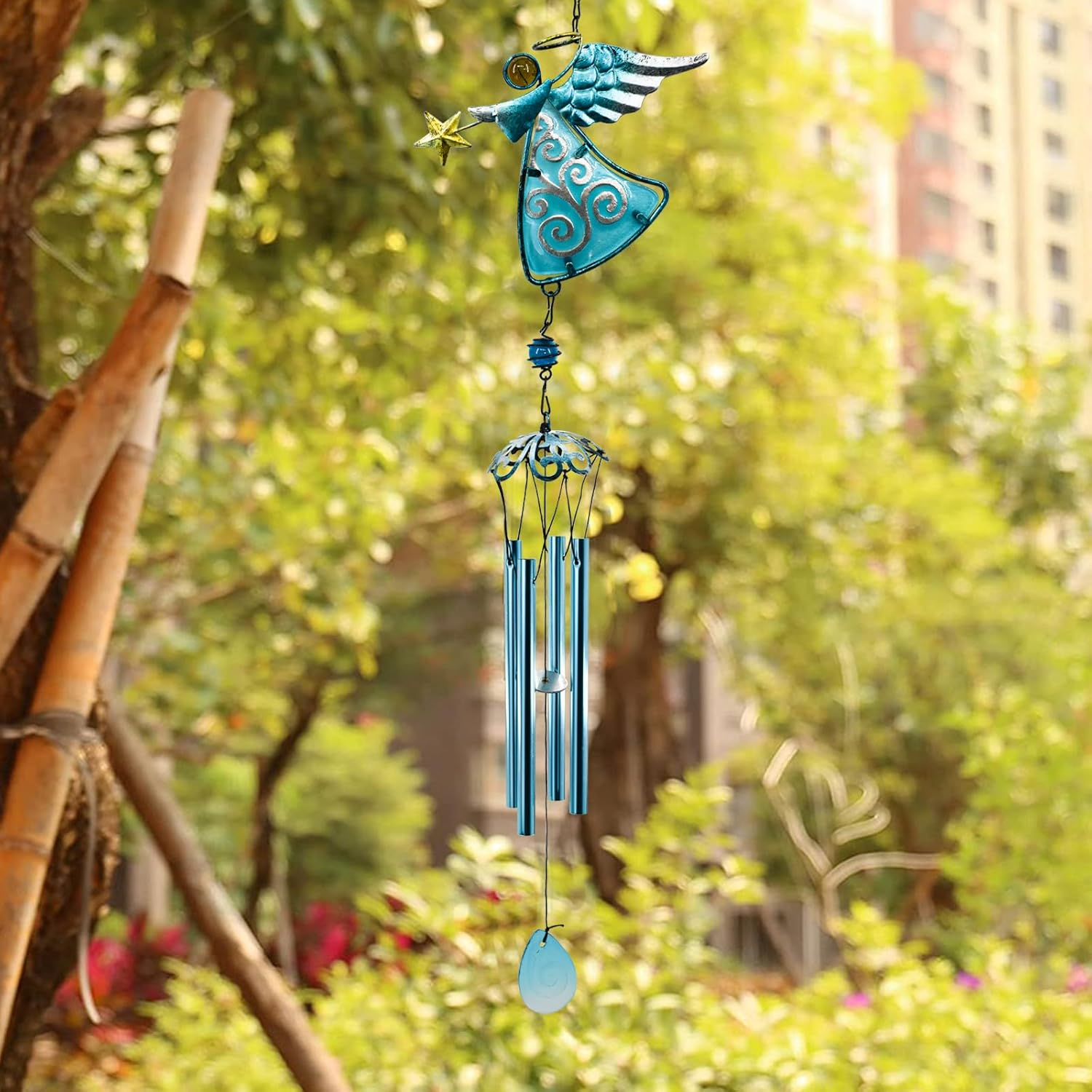 Mrmrkura Angel Wind Chimes for Outside, Metal Wind Chimes with Tubes for Home Garden Decoration Christmas Hanging Ornament Wind Bell Gifts for Mom (Blue) image number 5