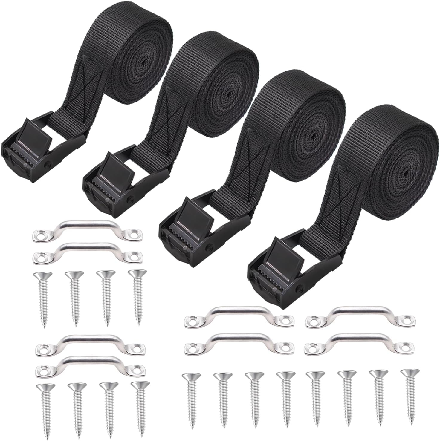 2 Sets 1"X78"(6.5 Ft) Battery Tie down Strap Kit with Stainless Steel Cam Buckle, Stainless Steel Bracket and SS Screws for Boats, Luggage Belt, Cars image number 3