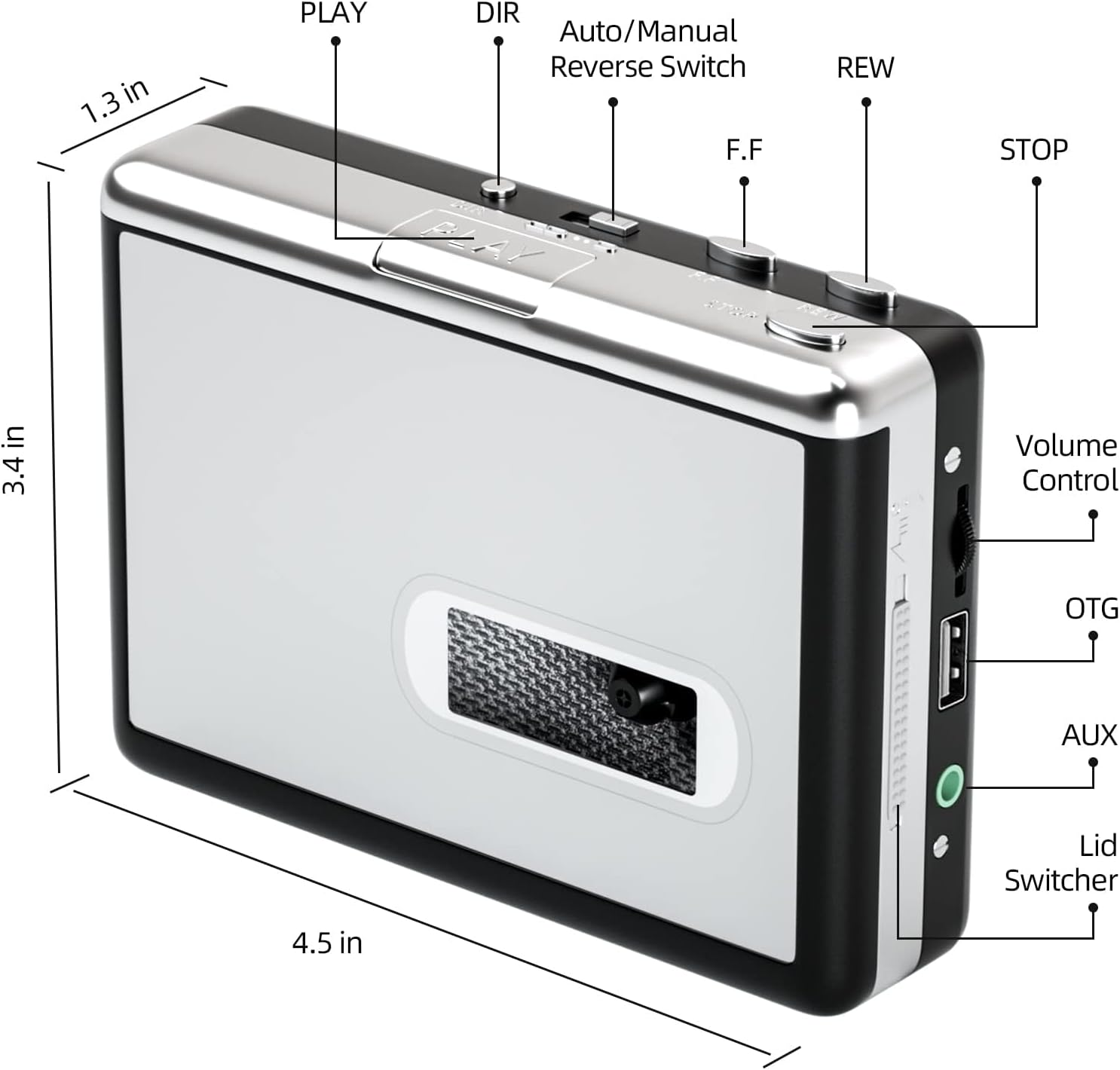 Reshow Portable Cassette Player, Best Overall Standalone USB Cassette to MP3 Converter, Audio Music Cassette Tape to Digital Converter Player (White) image number 2
