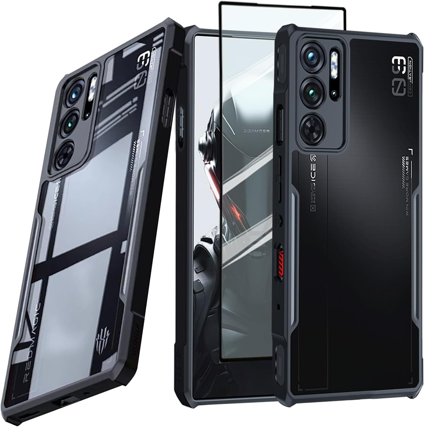 Guizzcg for ZTE Nubia Red Magic 9 Pro / 9 Pro+ / 9S Pro / 9S Pro+ Case with Ring Stand Holder, Soft TPU Bumper + Acrylic Back Military Grade Airbags Shookproof Drop Protection, Stand Black