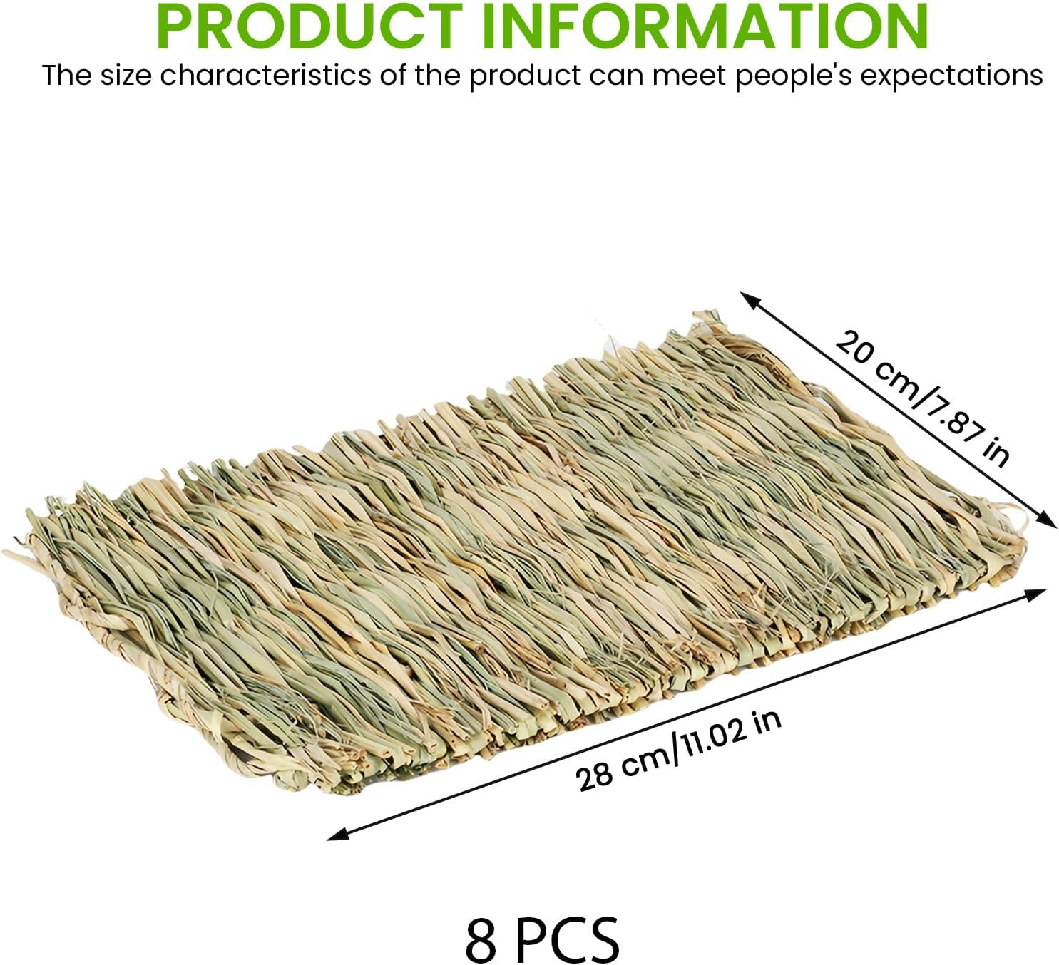 GBKDQQ Pack of 8 Small Animal Grass Mats, 28 X 20 Cm Woven Grass Mat, Rabbit Bed, Naturally Safe and Edible, Animal Chew Toy for Guinea Pigs, Rabbits, Hamsters, Mice image number 2