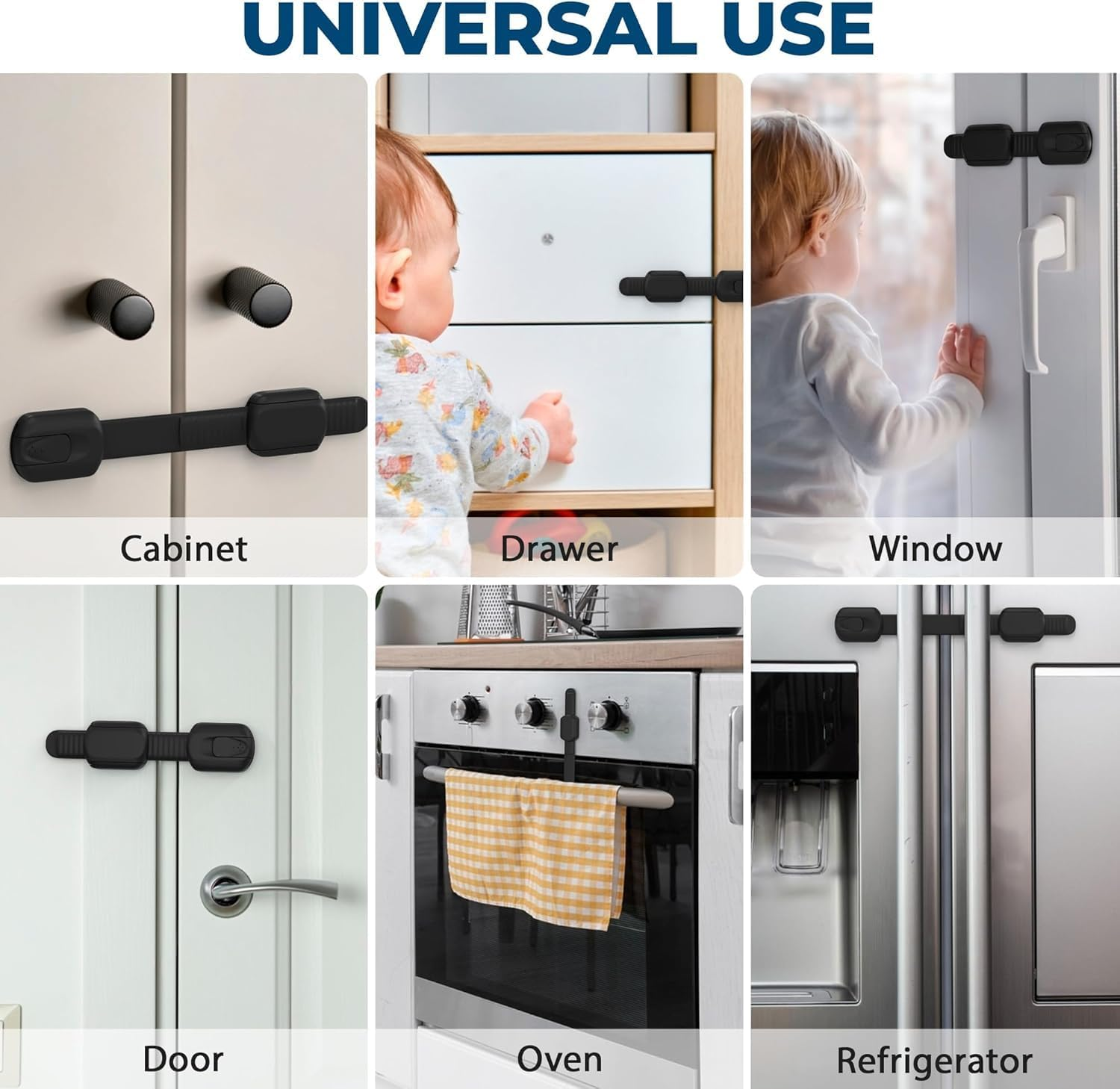 8-Pack Baby Safety Locks - No Drill Sticky Cabinet & Drawer Latches for Fridge, Toilet, Dishwasher | ABS+PE Child Proof Locks (White/Pink/Black/Brown 2 Each) image number 6