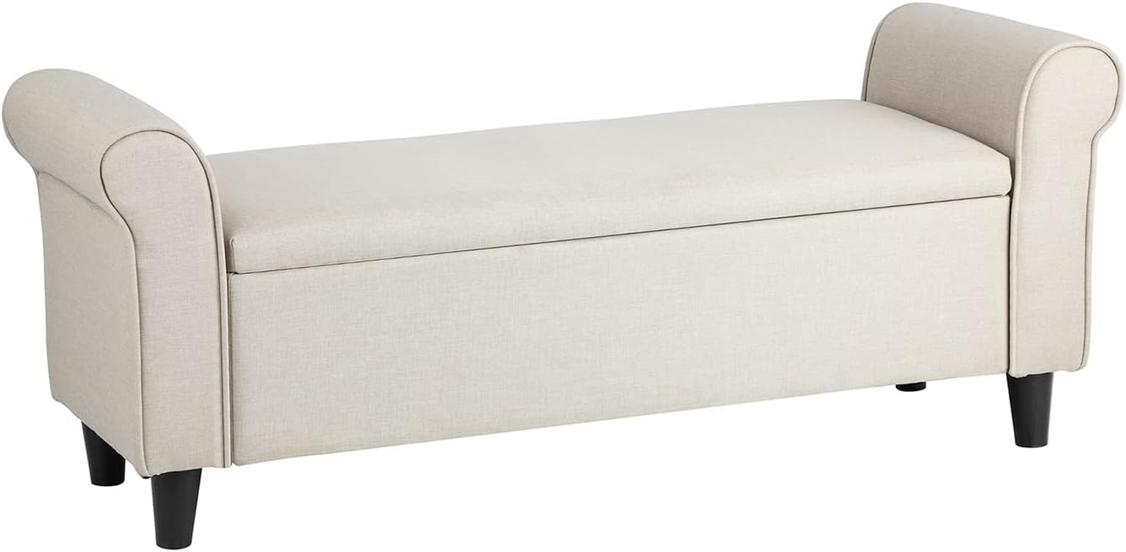 Oikiture 118.5Cm Ottoman Storage Blanket Box Linen Fabric Beige image number 6
