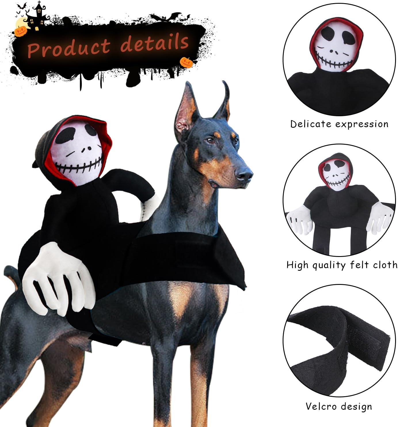 Rider Dog Costume, Dog Costume Halloween, Halloween Pets Party Cosplay Clothing, Pet Dogs Halloween Rider Costume, Ghost Rider, Halloween Grim Reaper Dog Costume (L) image number 2
