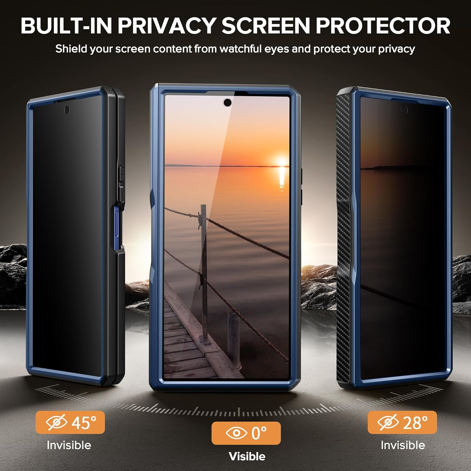 TONGATE for Z Fold 7 Case with Privacy Screen Protector, [Compatible with Magsafe], Built-In Stand & Belt Clip & Hinge Cover, Magnetic Shockproof Phone Case for Samsung Galaxy Z Fold 7 2025 8", Blue - Blue image number 6