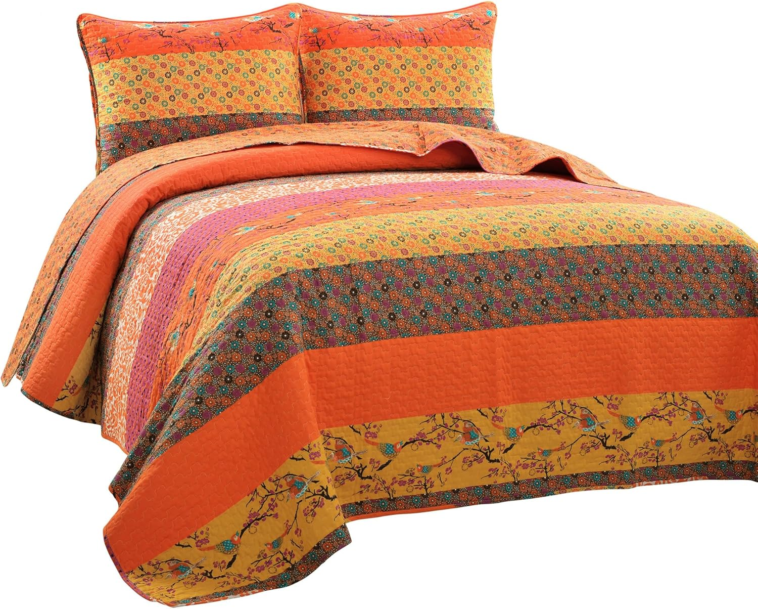 Lush Decor Royal Empire 3-Piece Quilt Set, Full/Queen, Tangerine - Tangerine image number 4