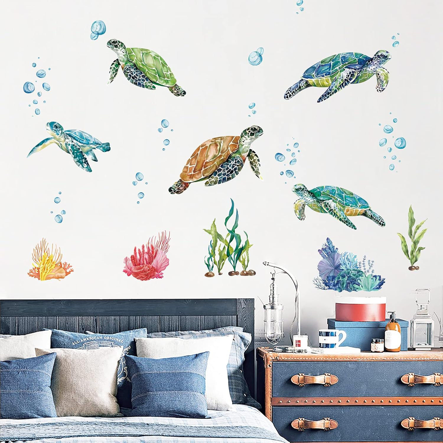Decalmile Sea Turtles Wall Stickers under the Sea Coral Seaweed Wall Decals Bedroom Bathroom Baby Nursery Wall Decor