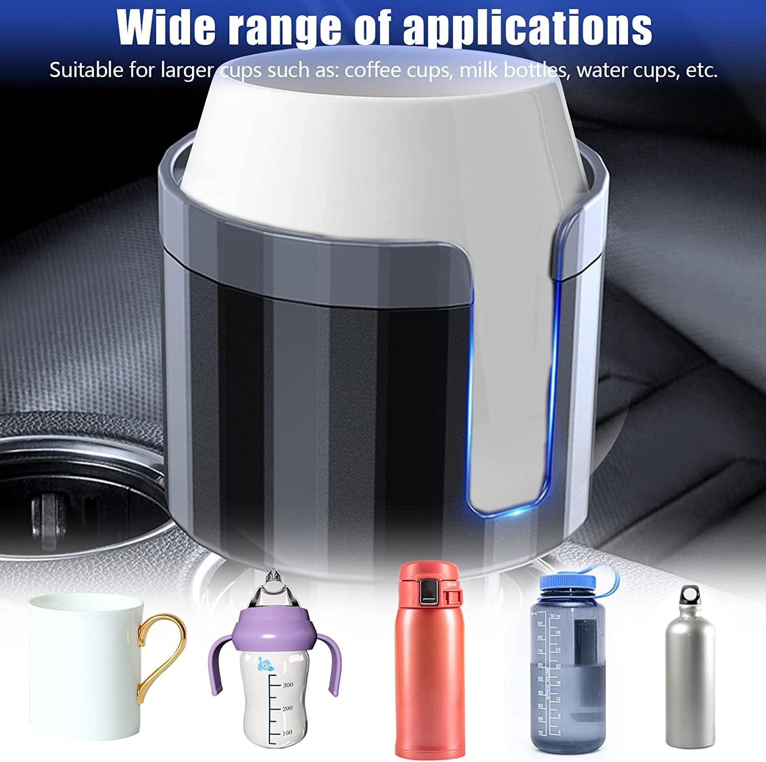 Car Cup Holder Expander Cup Holder Adapter with Adjustable Base Stable Car Accessories Car Cup Expander for 2.7 to 4.2" Cup/Bottle image number 3