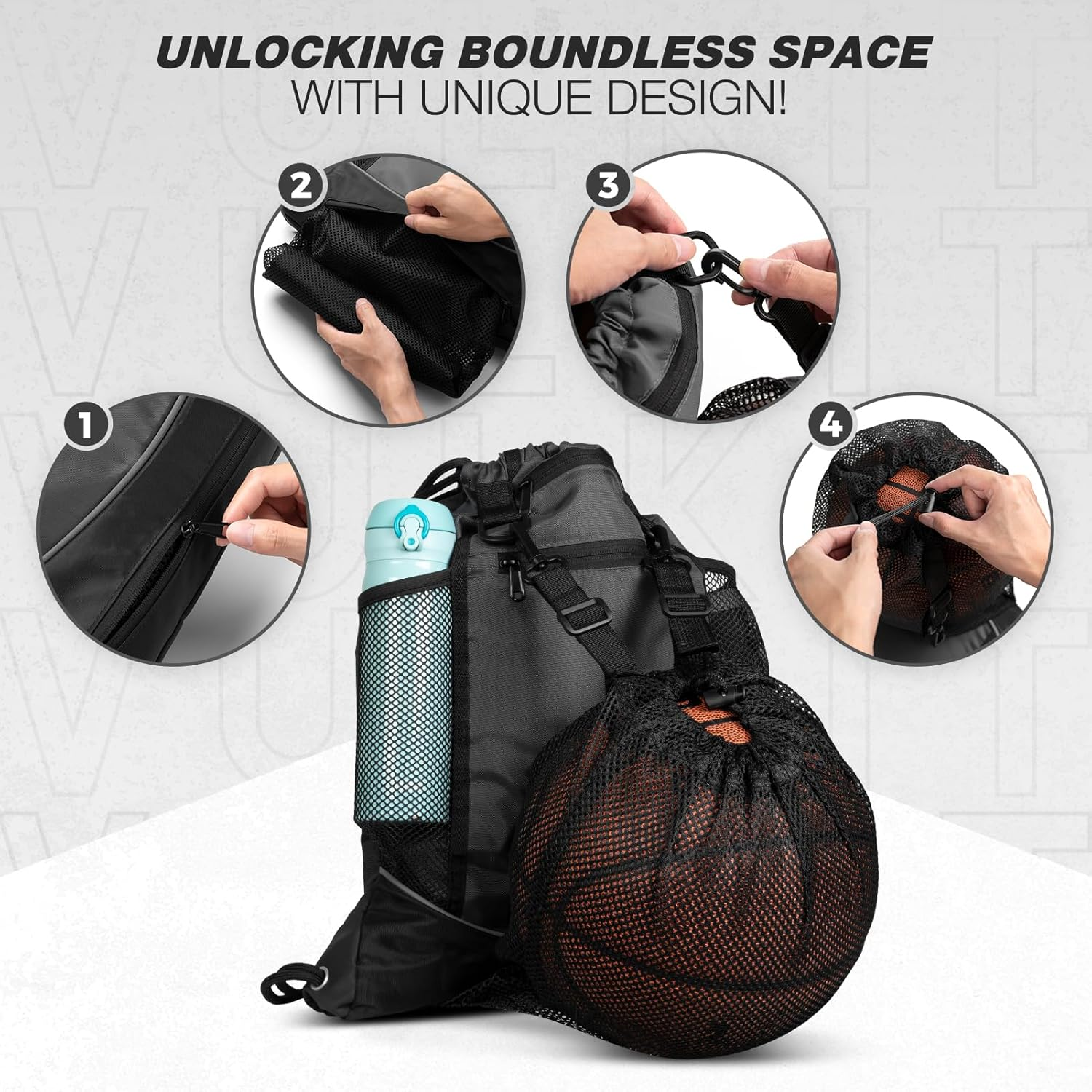 VULKIT Drawstring Backpack, Gym Bags for Men & Women with Large Front Mesh Pocket for Basketball Soccer Gears,Swim Bag - Blue image number 2