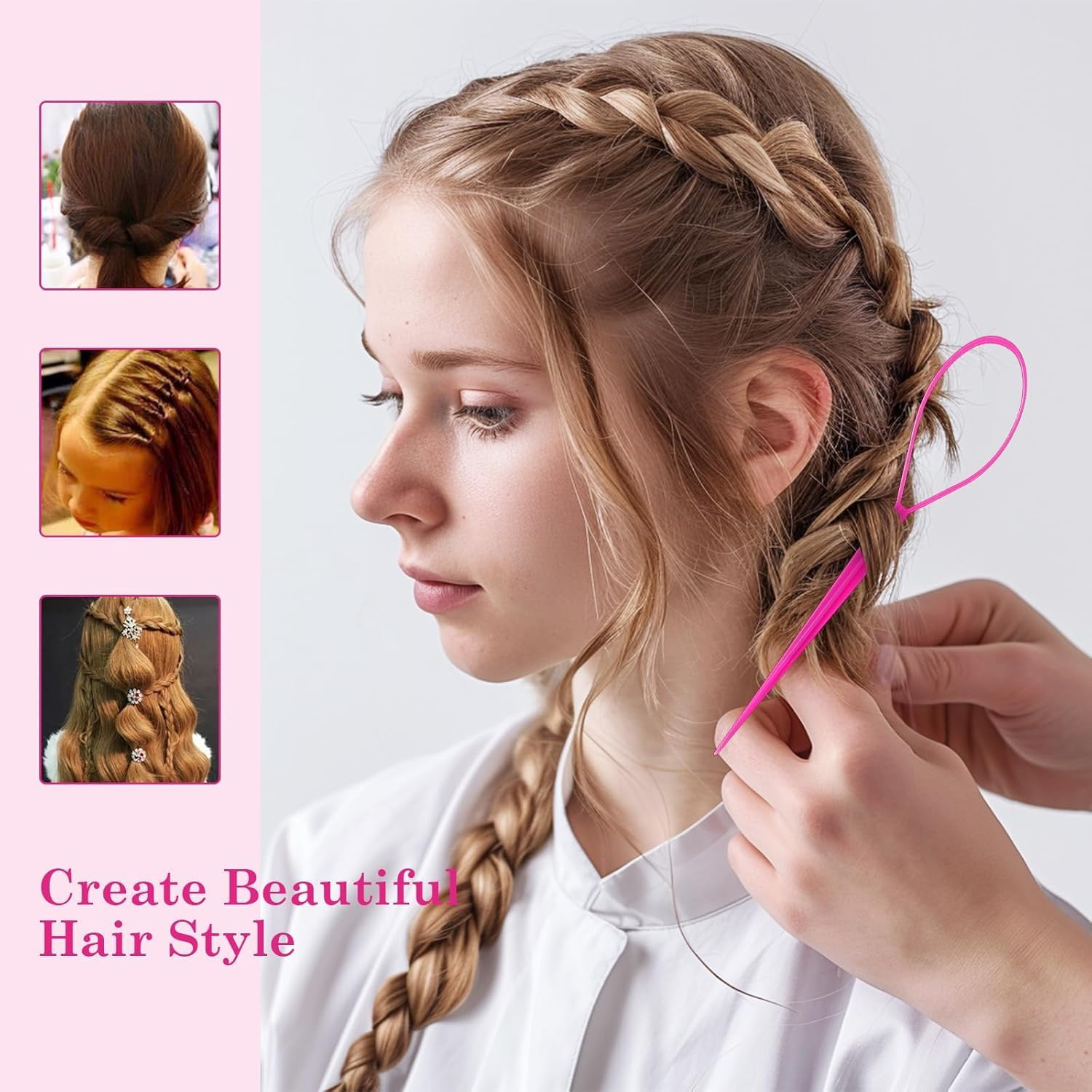 3Pcs Hair Styling Accessories, Hair Tools, Hair Loop Pull through Tool, French Plait Hair Braiding Tool, Hair Pull through Tool,French Braid Loop Tool, for Making Women and Girls Hair Style image number 3