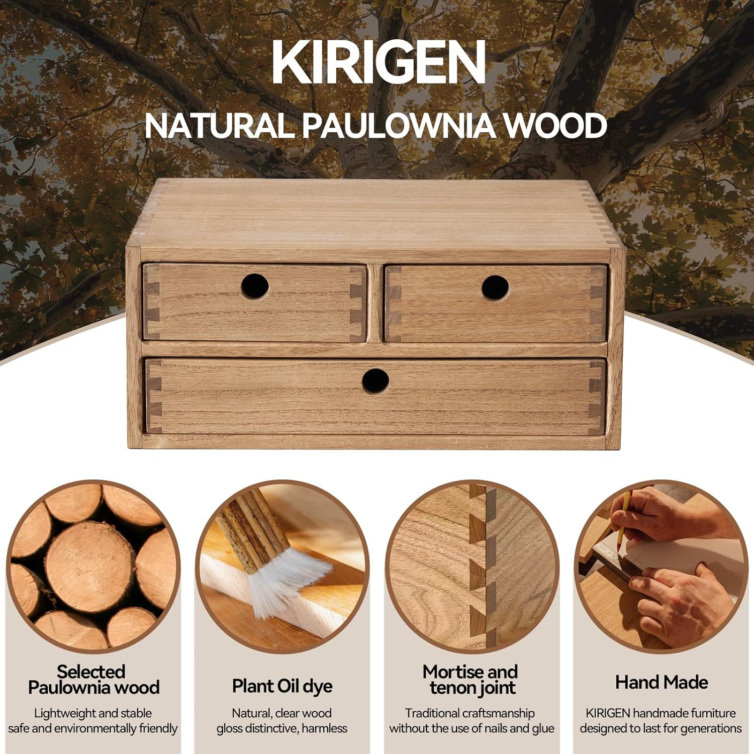 Kirigen Wooden Desktop Organizer - Office Supplies Filing Tidy Storage Shelf - Storage Cabinet/Jewelry Organizer with 3 Drawers(Br, 2-Layer &3 Drawers) image number 5