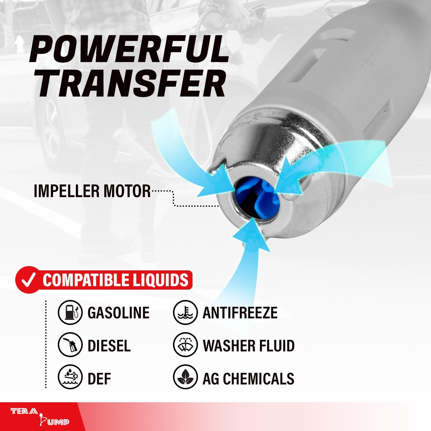 TERA PUMP Portable Battery Powered Multipurpose Gas Transfer Pump (2.8 Gallons/Min) &ndash; 2Nd Gen Liquid Transfer Pump with Quick Stop Nozzle for Gasoline, Diesel, DEF, Kerosene image number 5