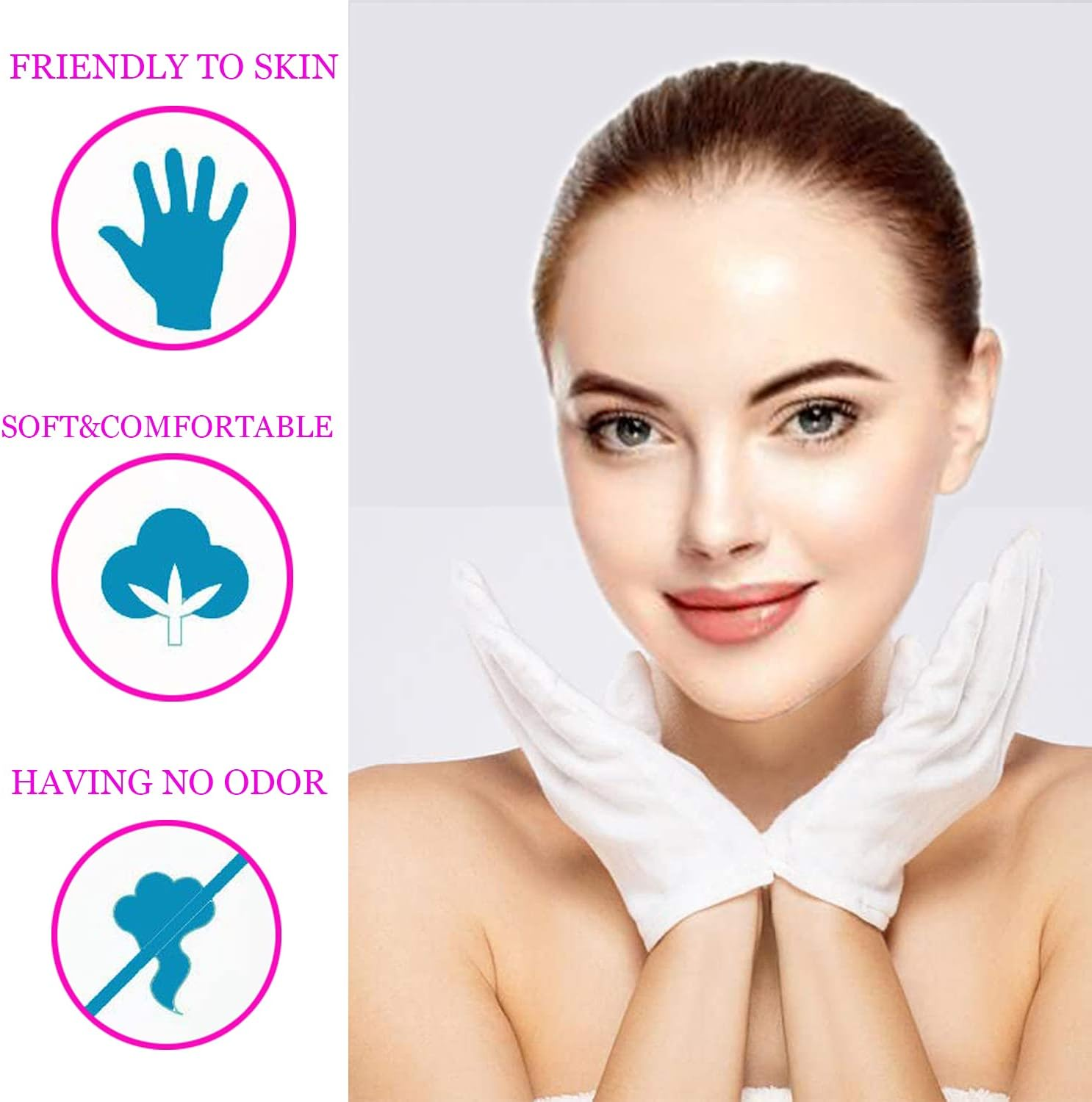 100% Cotton Gloves for Eczema,1 Pairs White Cotton Moisturizing Gloves over Night Bedtime | Cosmetic Inspection Premium Cloth Quality | Dry Sensitive Irritated Skin Spa Therapy Secure Wristband