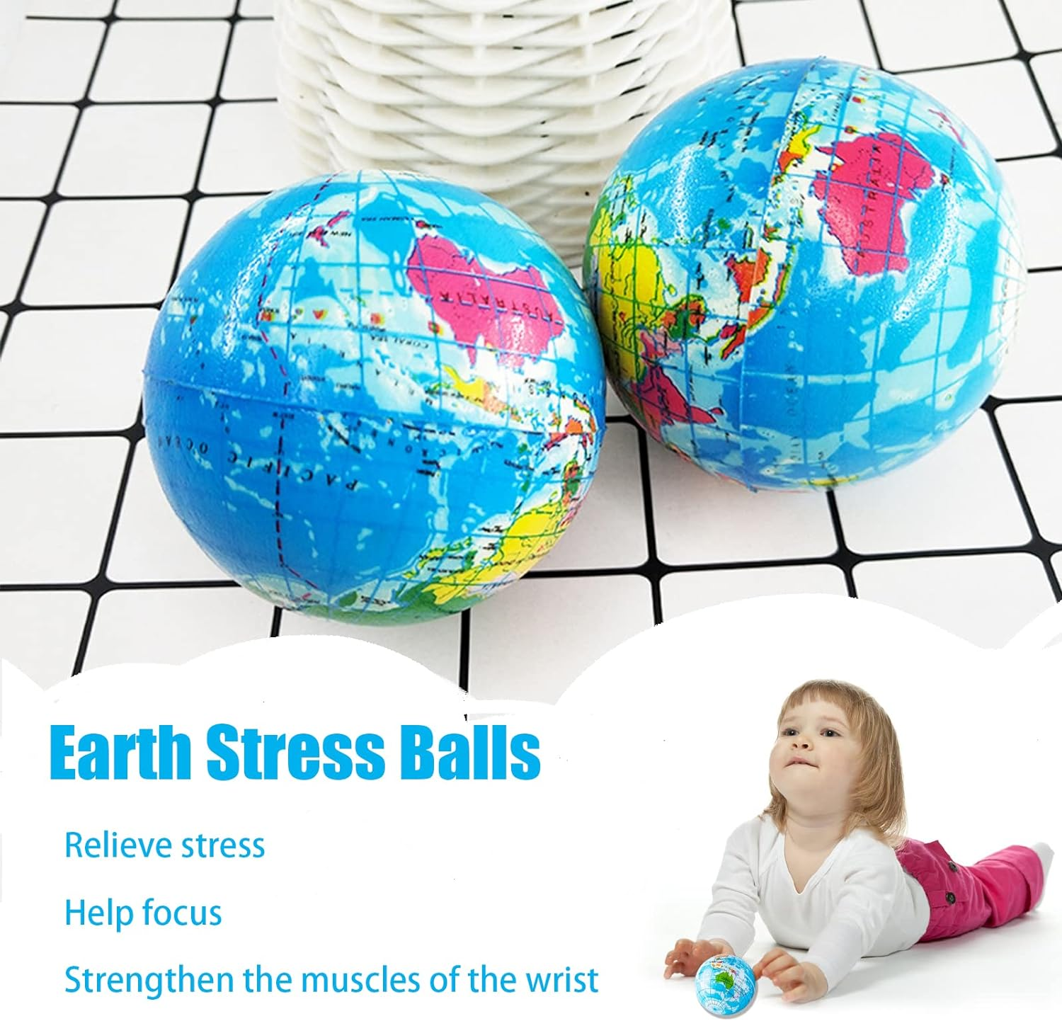24 PCS Globe Squeeze Balls,2.5 Inch Globe Bouncy Ball Earth Squishy Ball,Mini Foam Globe Squeeze Stress Balls image number 6