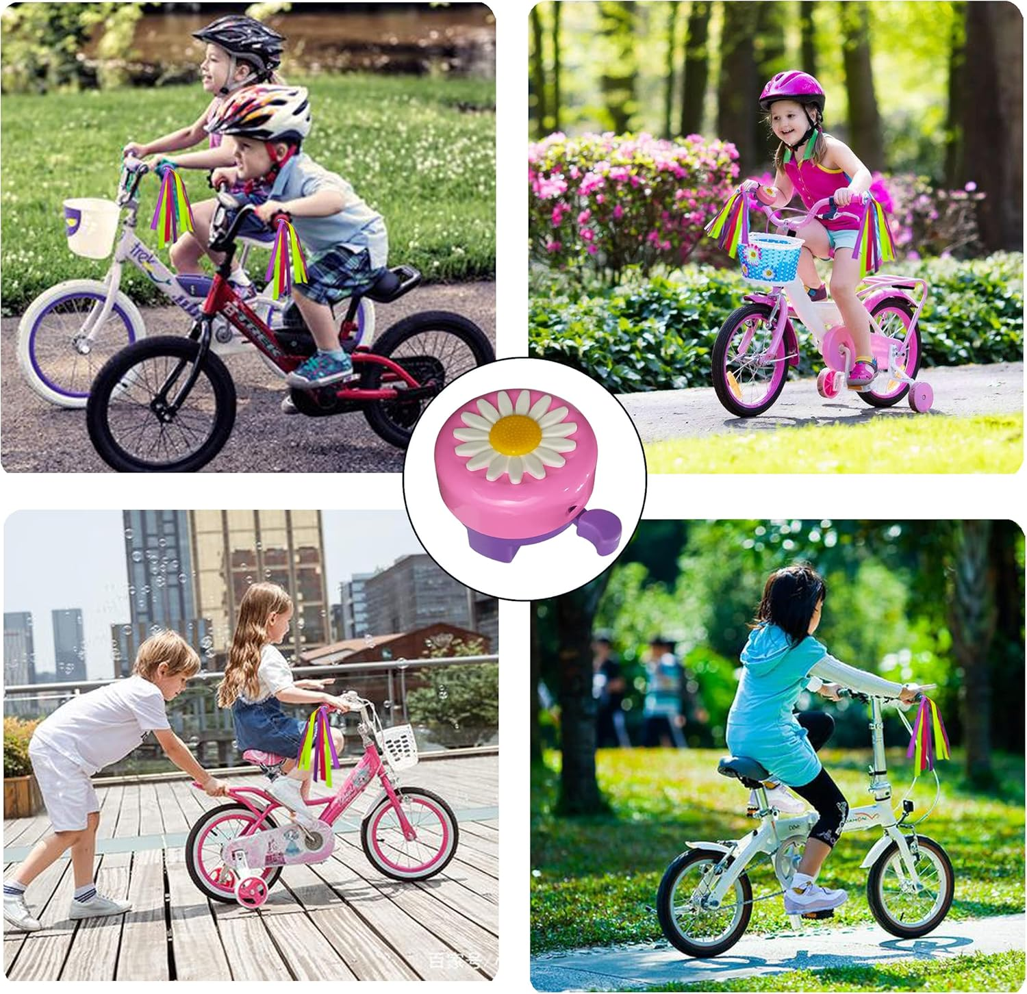 4PCS Kids Bike Bells,Diy Bells and Tassel Ribbon Decoration Set,Kids Bicycle Streamers,Children'S Bicycle Accessories,Used for Children'S Scooters, Bicycles, Girls Bicycle image number 3