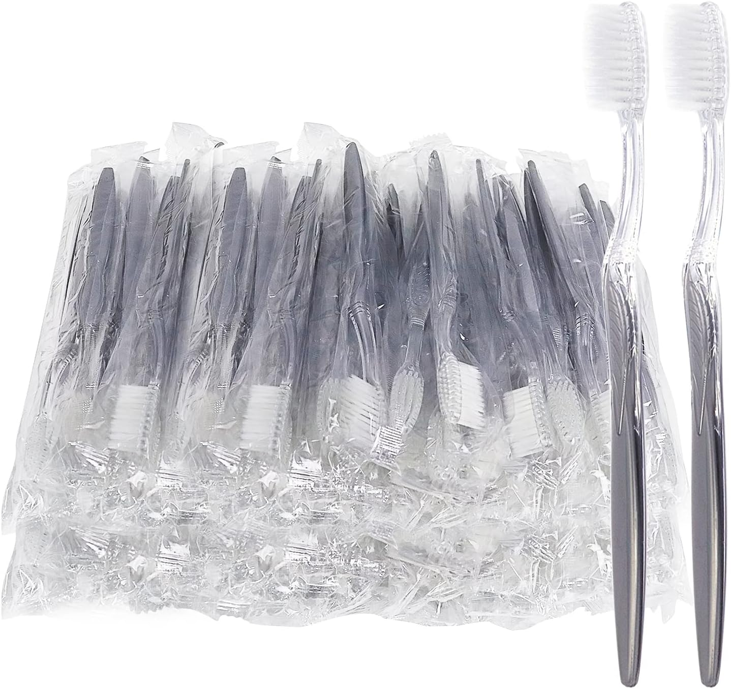 Fkyzixeh Grey Handle Toothbrush Bulk, Disposable Toothbrushes Individually Packaged, Toothbrush for Travel, Hotel and Homeless (50 Pack) image number 1