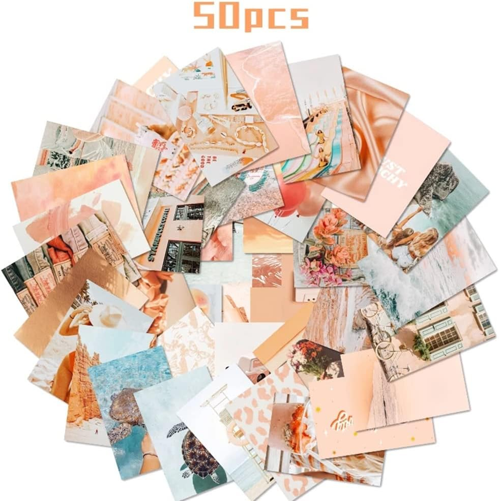 Kiperpon 50Pcs Peach Beach Aesthetic Pictures for Wall Collage Boho Style Collage Print Kits Teal Color Room Decorations For image number 6
