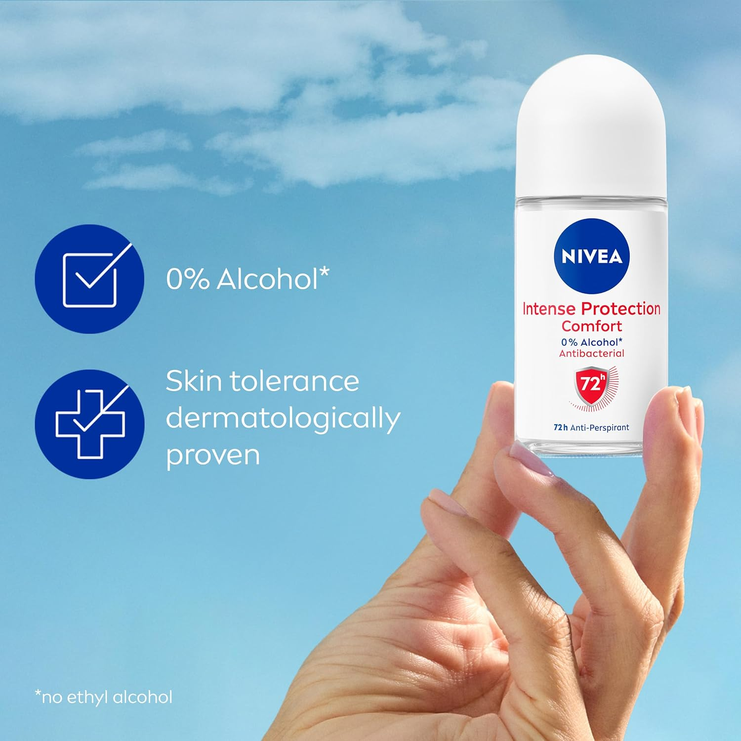 NIVEA Intense Protection Comfort Anti-Perspirant Roll-On Deodorant 50Ml | High Strength Deodorant for Women | 72-Hour Sweat & Odour Protection | Long-Lasting Freshness | Clean Citrus Scent image number 2