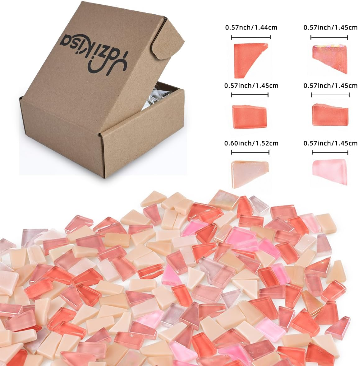 1.1 Lb Irregular Mosaic Tiles for Crafts Bulk Broken Tile Pieces Mixed Shapes Stained Scraps Adults Beginners DIY Coaster Making Supplies Hobbies Vases Pink Series - Blue image number 5