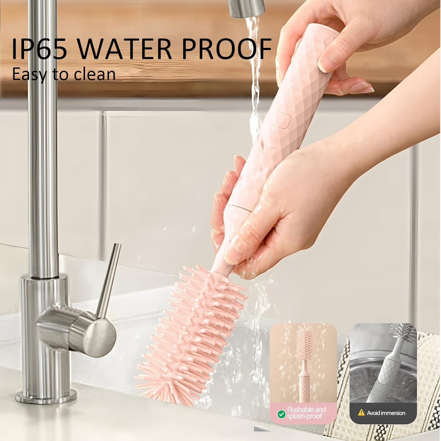 Baby Bottle Brush Set Electric Bottle Brush with Silicone Nipple Brushes Straw Cleaner Rechargeable Water Bottle Cleaner for Pregnancy New Mommy and Daddy (Pink) image number 2