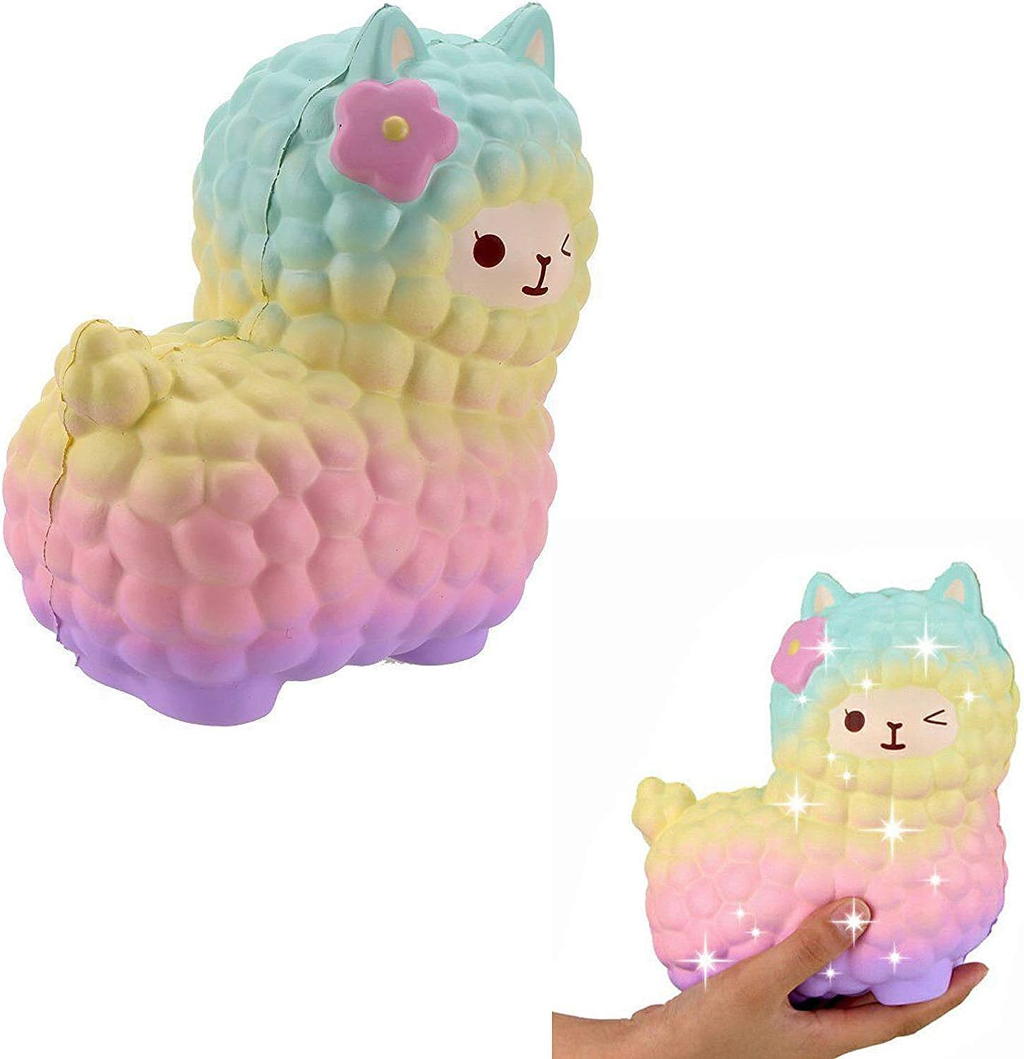 Beautyshoppingstore Jumbo Squishies ,Rainbow Jumbo Sheep Alpaca Squishies Slow Rising Squeeze Scented Charms Kawaii Stress Relief Animal Toys for Kids Adults Stress Time Kill Toys image number 4