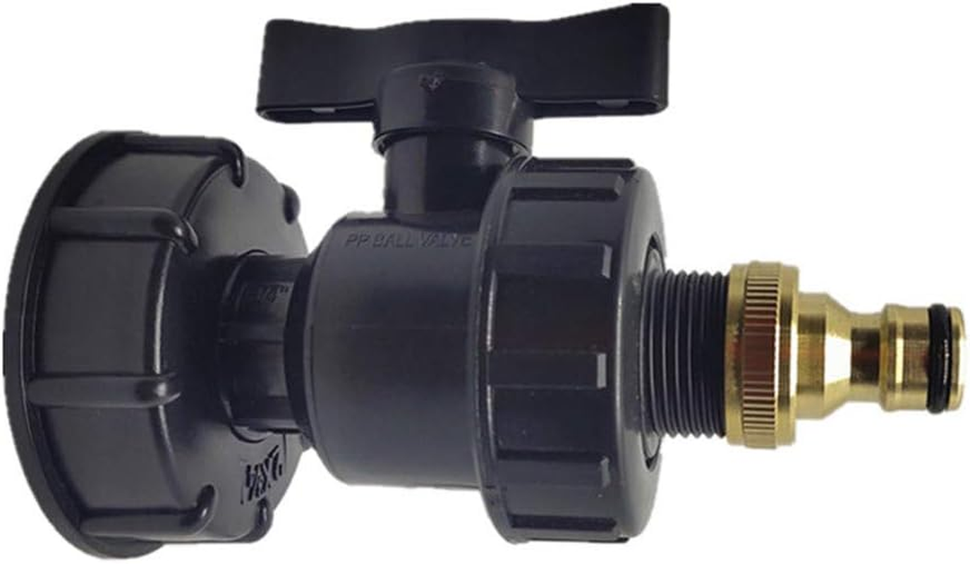IBC Adapter, S60X6 3/4'' Thread Water Tank Outlet Fitting Connector PP Ball Valve for Home Garden (Hozelock)
