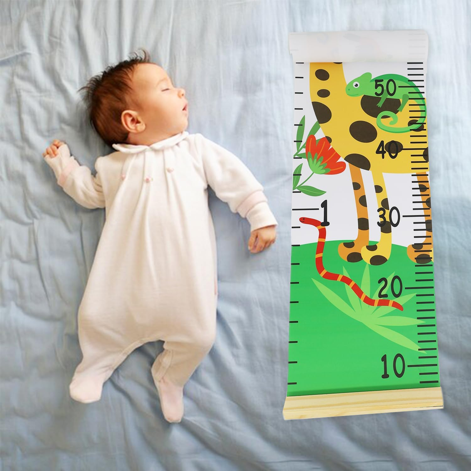 Height Growth Chart for Kids, Handing Ruler Wall Decor for Kids Removable Waterproof Canvas Height Measuring Chart Wood Frame Height Measurement Ruler from Babies to Adult for Wall Room Decor 7.9 X 79 Inch - Flower image number 3