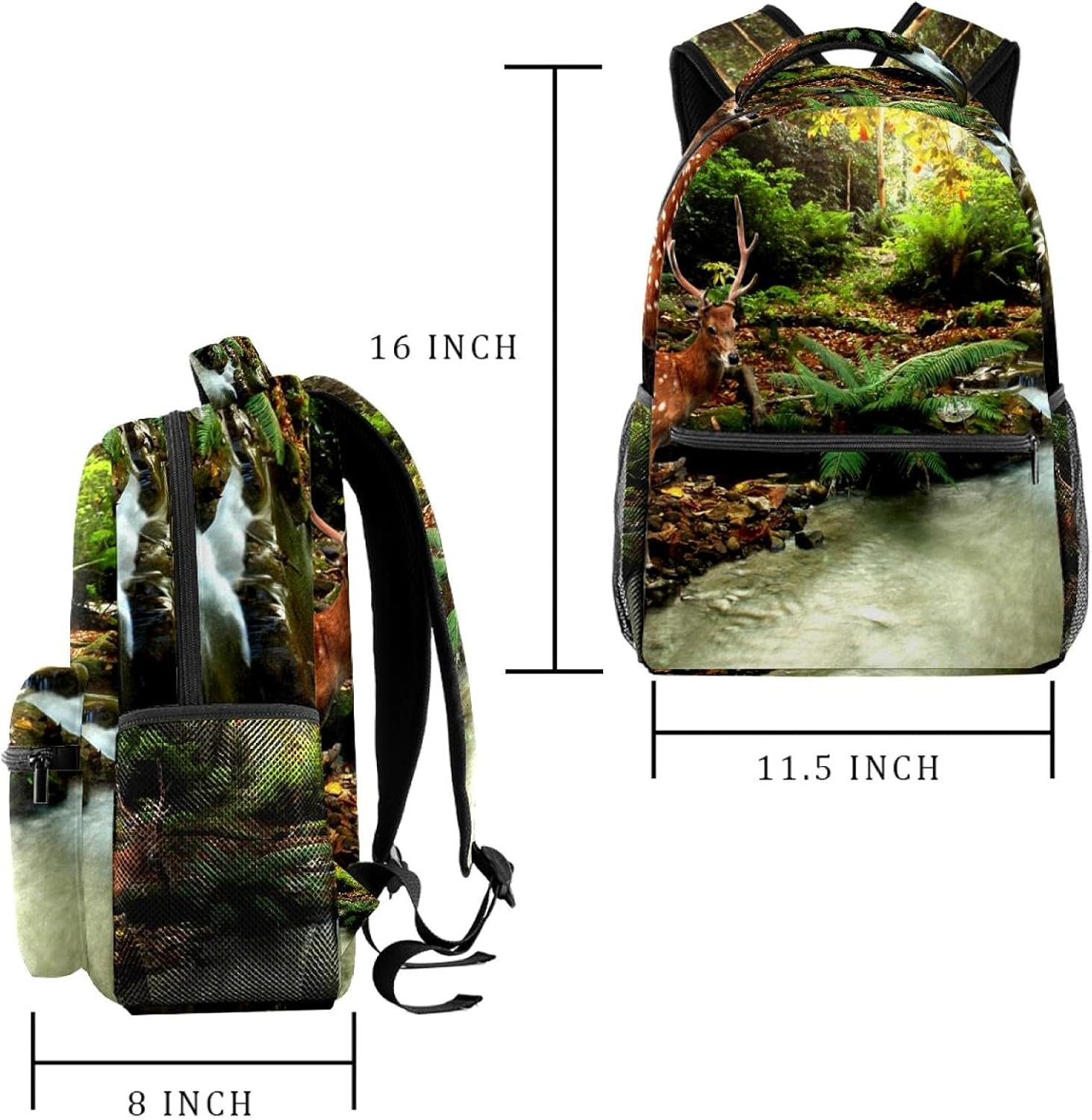 Sika Deer by the River Tropical Stream Backpack Students Shoulder Bags Travel Bag College School Tote Backpacks image number 5