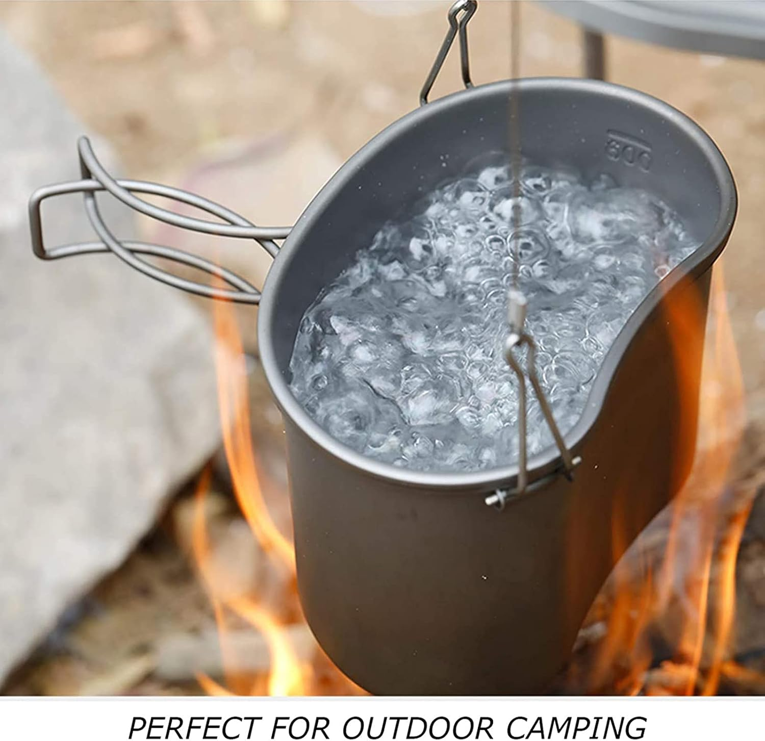 Titanium Canteen Mess Kit Lunch with Foldable Handle Hanging Ring Portable for Outdoor Camping Hiking image number 4