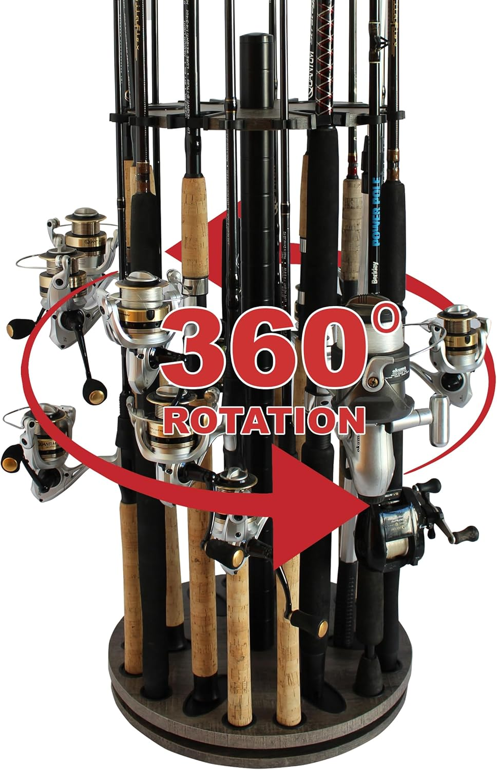 Rush Creek Creations 24 round Spinning Fishing Rod Rack - Fishing Pole Holder and Storage