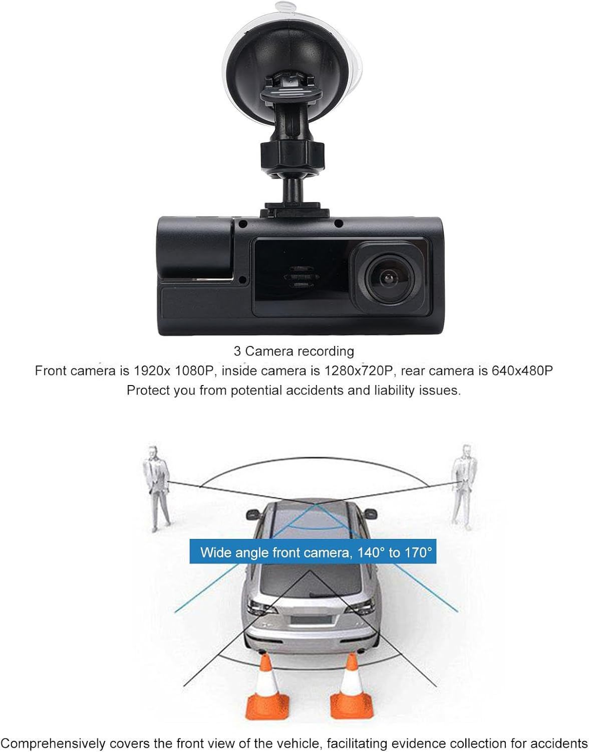 Dpofirs Dual Lens Dash Cam for Cars, 1080P Front, 720P inside Cabin Surveillance with Wifi App Control, Parking Monitor, Driving Car Recorder Wifi Phone Interconnection image number 5