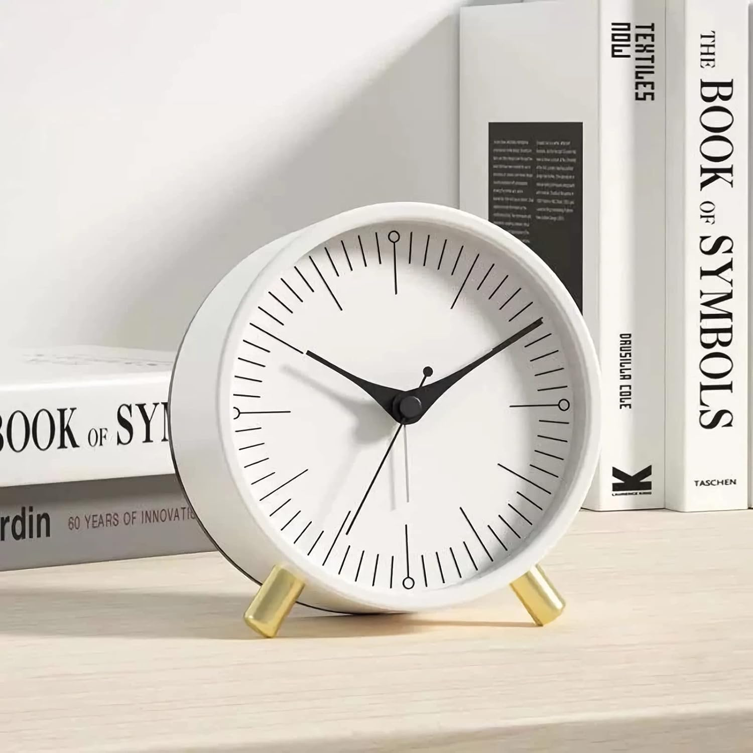 SHISEDECO Alarm Clock with Backlight, 4.5 Inches Bedside Analog Non-Ticking Silent Small Desk Clock with Arabic Numerals, Battery Operated round Table Clock for Living Room, Bedroom (White-S) image number 1