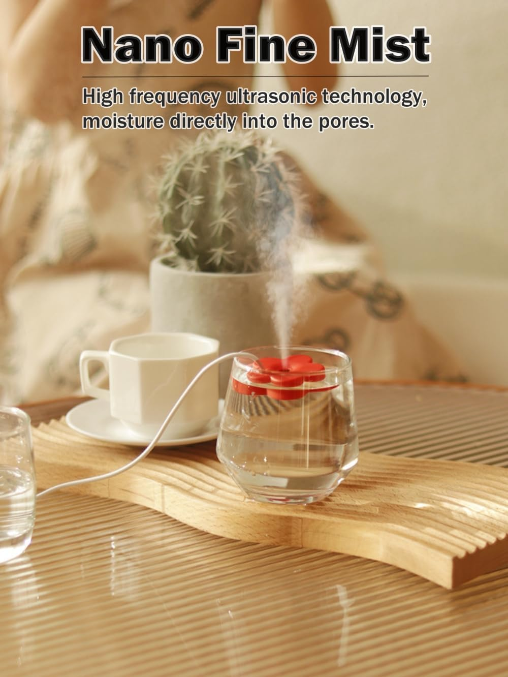 USB Mini Flower Humidifier, Portable Personal Air Humidifier Mist Machine Fog Maker for Home Bedroom Office Desktop (Flower-Blue+Red) image number 2