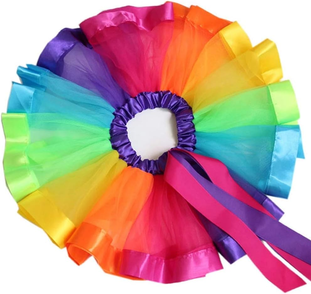 MY-PRETTYGS Toddlers Layered Tulle Rainbow Tutu Skirt with Flower Crown Wreath Headband for Baby Girls 0-24 Months. image number 1