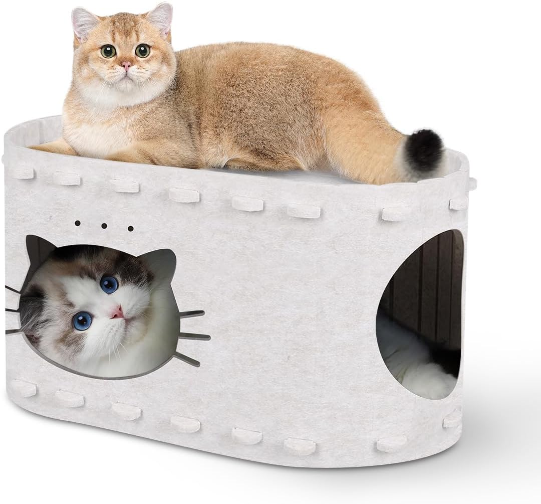Foldable Cat House, Cat Bed for Indoor Cats, Soft Cat Cave Bed with Cat Scratching Board, Covered Cat Hideaway with Cat Pattern, Stable Cat Cave for Cat and Little Dog image number 3