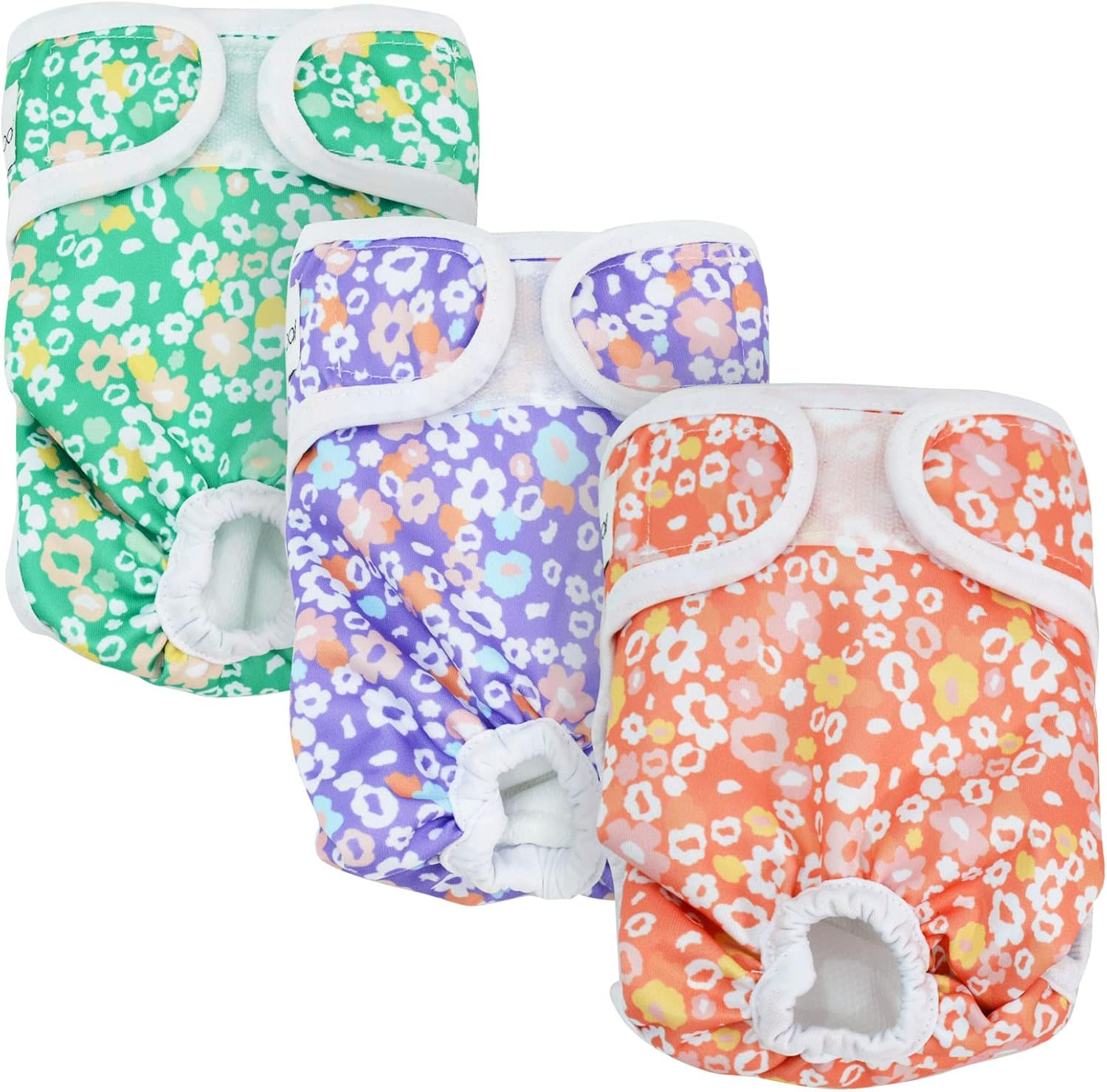 BELLA & PAL Washable Dog Diapers Female, 3 Pack Highly Absorbent Dog Diapers for Small Dogs, Leak-Proof Puppy Diapers for Female Dog in Heat, Period (XS (7-10" Waist), Pink& Purple& Green) - S (10 - 14" Waist), Natural Joy image number 3