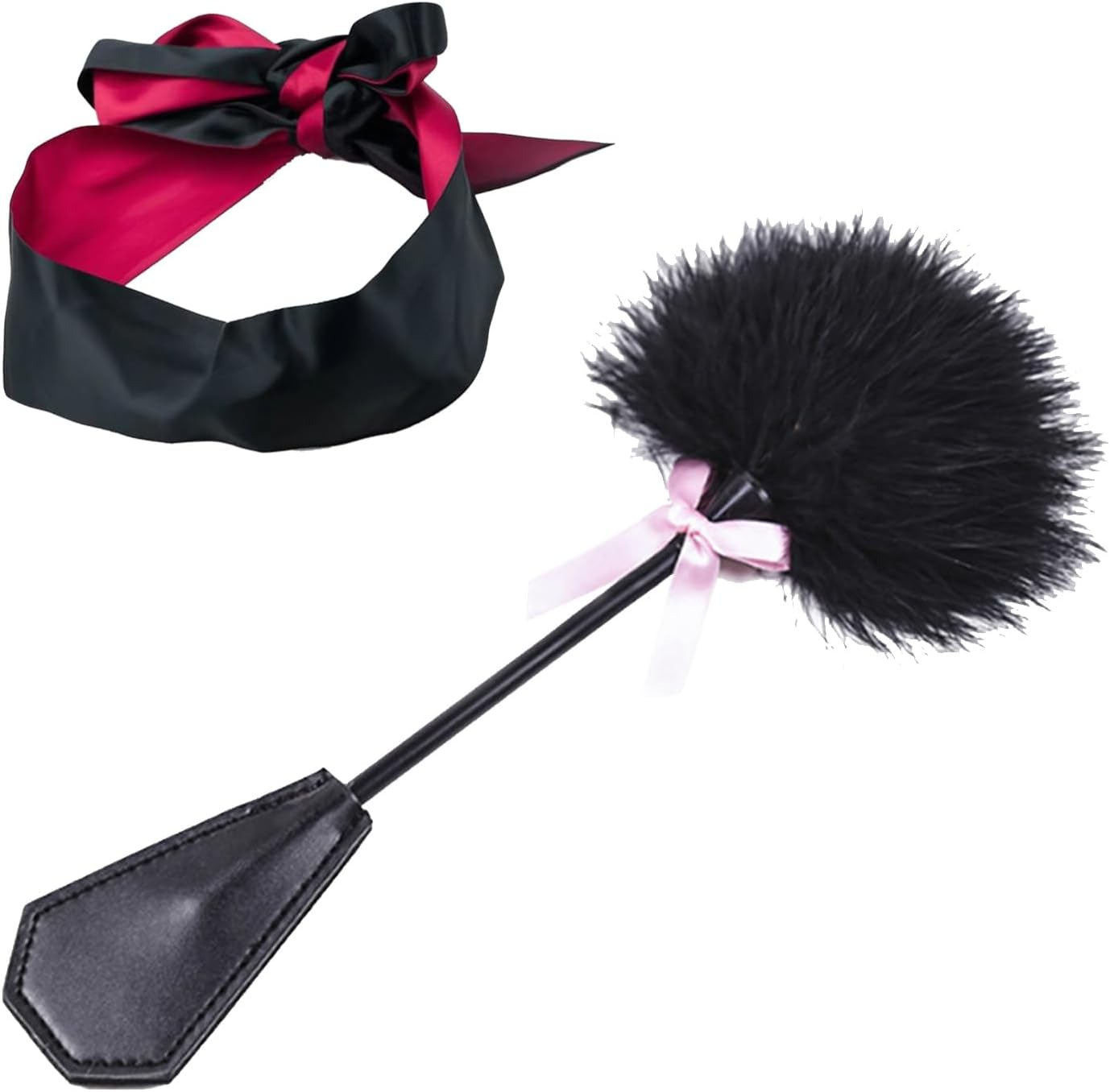 2 Pcs Black Satin Blindfold Eye Mask,Teasing Feather Stick,Eye Mask Sex Toy, Blindfolded Teasing Feather Stick for Couples，Couples Game Accessories,Bdsm Fetish Slave Bondage Toy image number 6