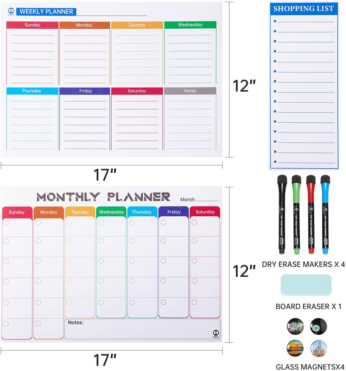 White Board Calendar Dry Erase - Monthly Calendar Whiteboard for Fridge, Weekly Magnetic Calendar for Refrigerator, Grocery List Magnet Pad for Family Planner Kitchen Schedule Board image number 6