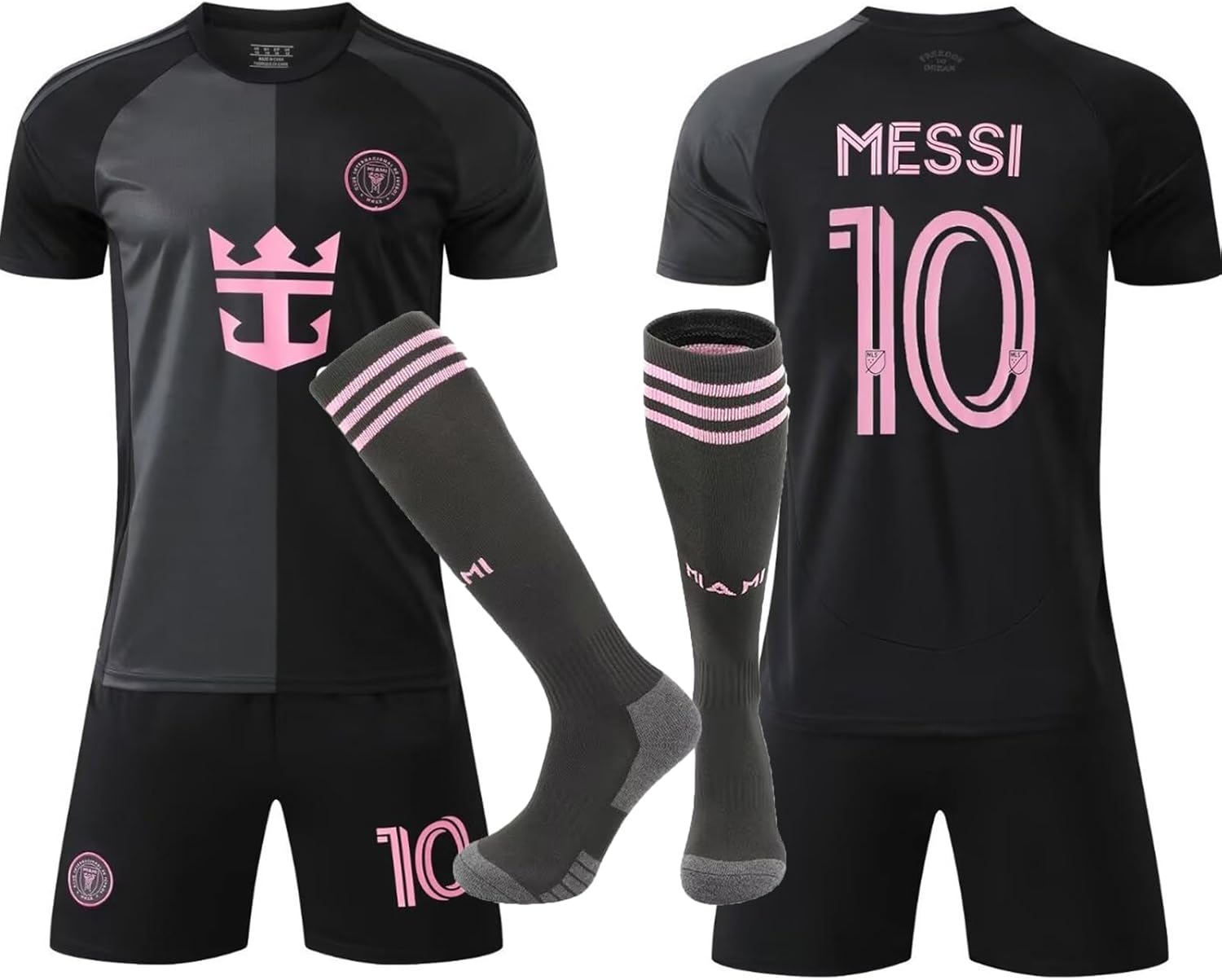 Soccer Jersey for Youth, Football Sportswear Uniforms Suit with Socks, Fans Gift T-Shirt (Big & Tall, Grey Black, 5-6 Years) image number 2
