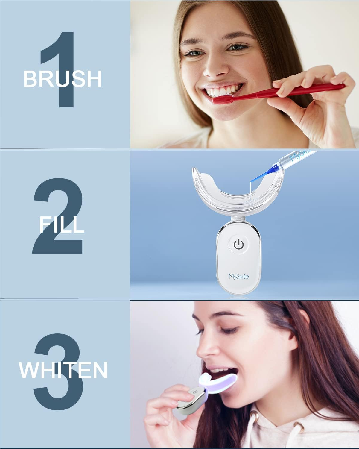 Mysmile Teeth Whitening Kit with 5LED Light, 10 Min Non-Sensitive Fast Teeth Whitener, 3 Packs 3Ml Whitening Gel, Removes Stains from Coffee, Wine, Soda, Food image number 1