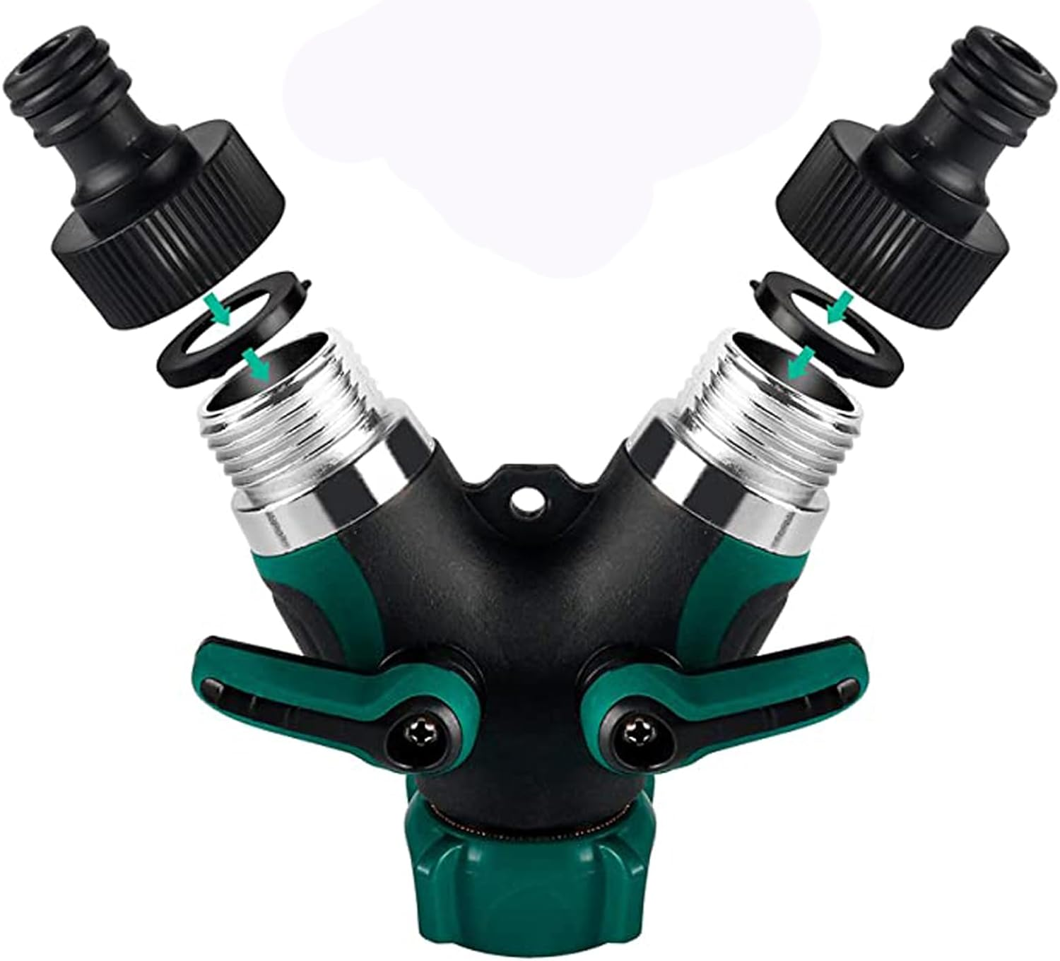 Hose Splitter, Garden Hose Splitter 2 Way, Heavy Duty Metal Water Hose Splitter with Long Handle Shut off Valves 3/4 Inch Y Connector Garden Faucet Splitter for Outdoor Gardening with 2 Rubber Washers image number 5