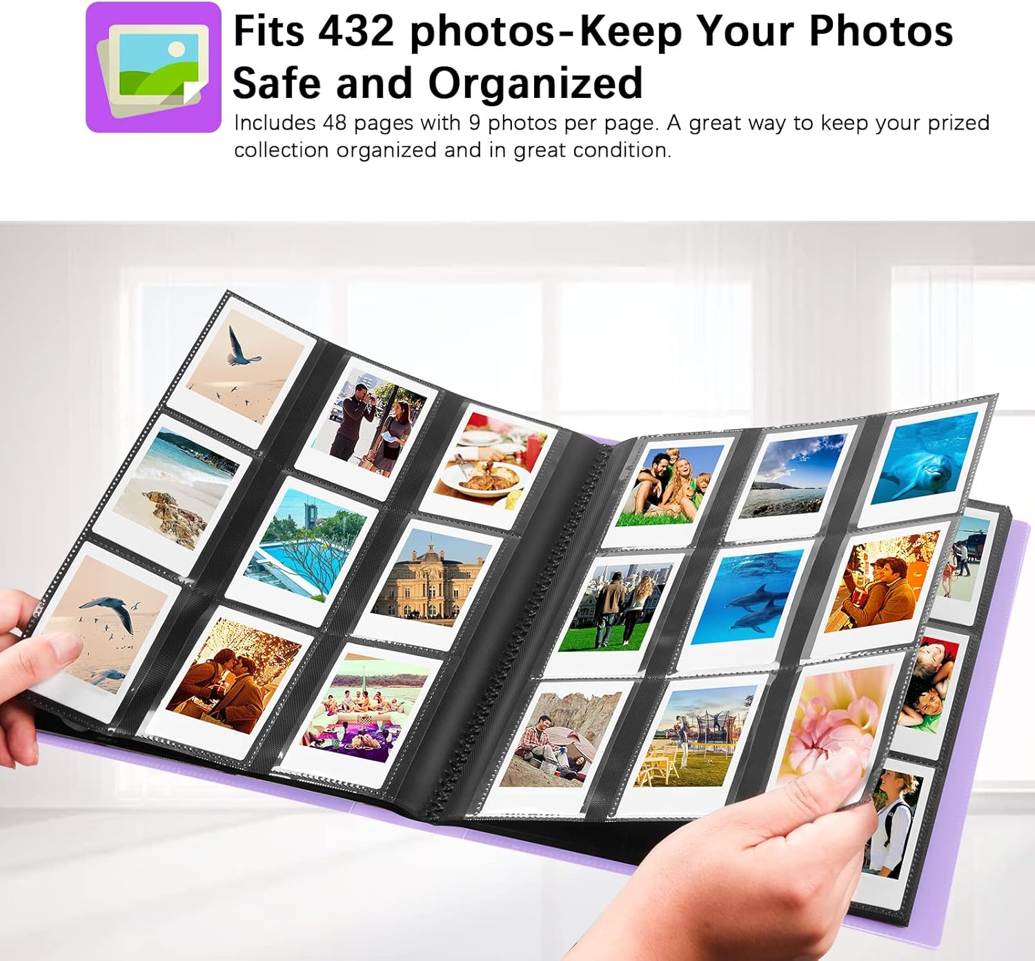 432 Pockets Photo Album for Fujifilm Instax Mini Camera, Polaroid Camera, for Fujifilm Instax Mini 11 90 70 9 8+ 8 Liplay Instant Camera, Polaroid Snap Snaptouch PIC-300 Z2300 Instant Camera (Purple) image number 4
