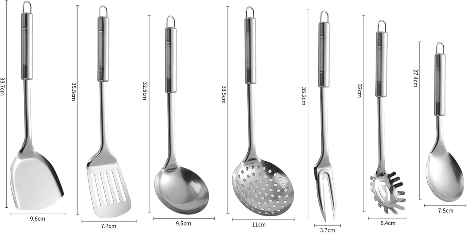 7Pcs Kitchen Utensils Cooking Tools Stainless Steel Kitchen Utensil Kitchen Cookware Utensil Kit Kitchenware Meat Fork Soup Ladle Cooking Gadgets Stainless Steel Utensil image number 2