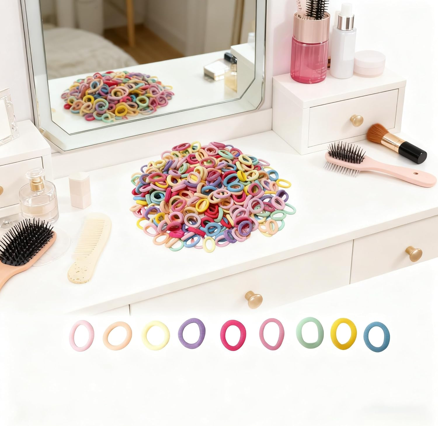 400 PCS Hair Ties Headbands Baby Girls Elastic Headbands Black Colorful Small Rubber Bands Ponytail Holder (Mixed Color Pink) image number 4