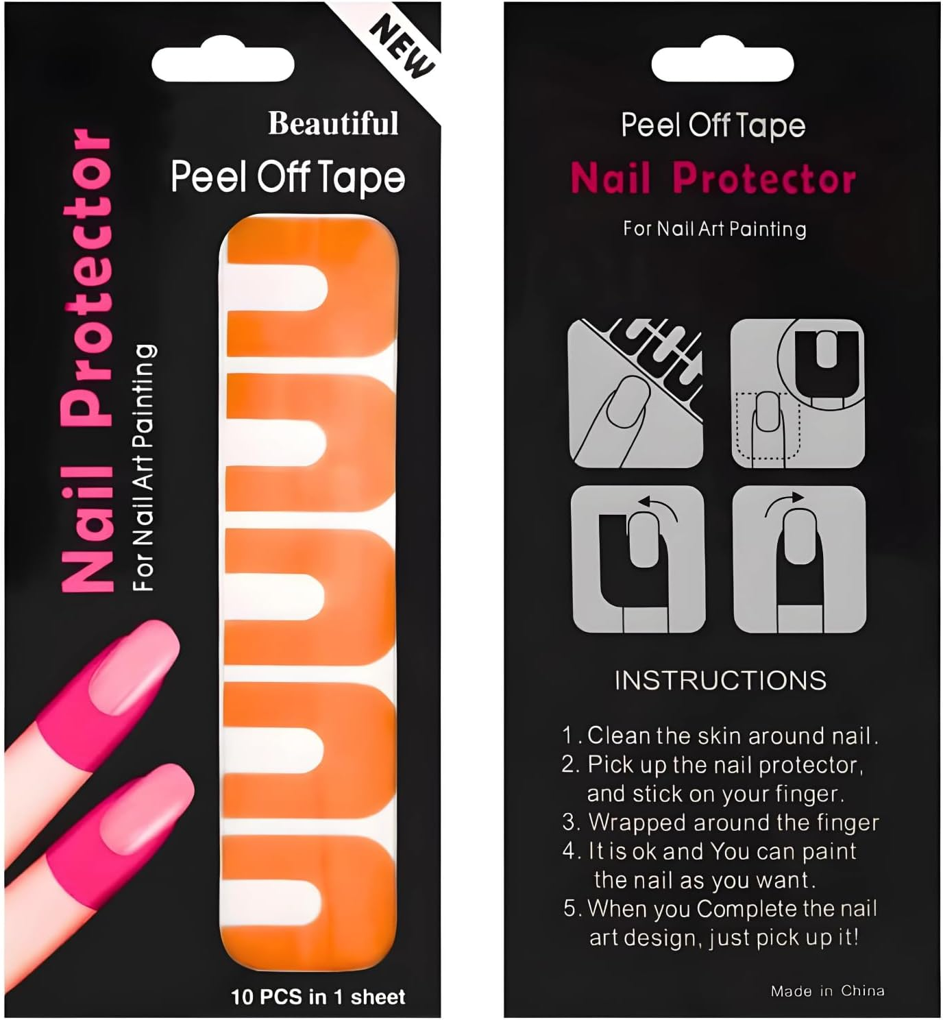 EZONEDEAL Peel off Nail Stickers Tape Spill-Proof Stickers Nail Guards Nail Polish Protector for Nails Painting Decoration Nails Protector DIY (Orange 10PCS / 1Sheet) image number 4
