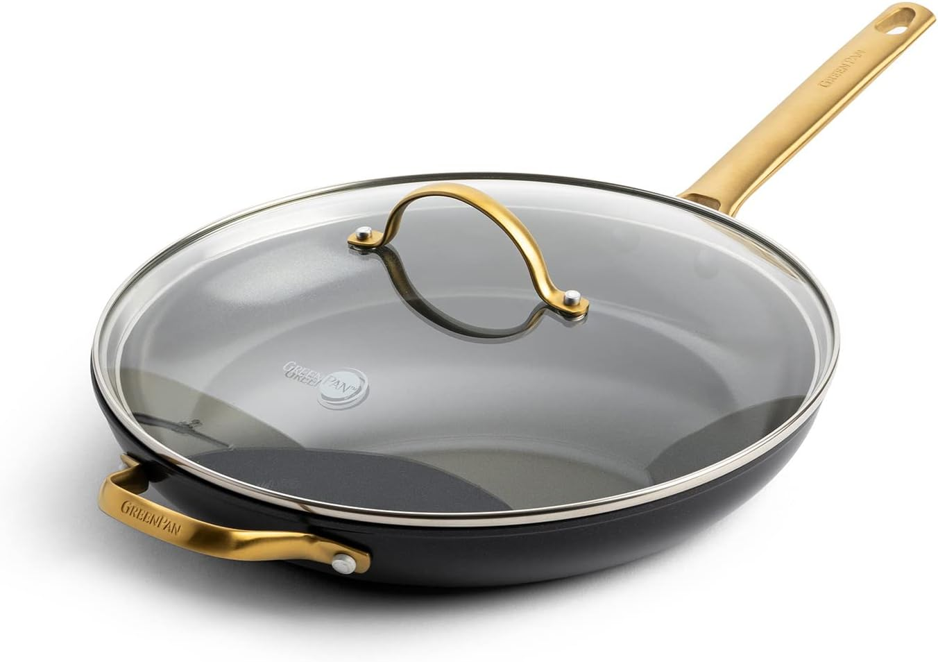 Greenpan Reserve Hard Anodized Healthy Ceramic Nonstick 30Cm Frying Pan Skillet with Helper Handle and Lid, Gold Handle, Pfas-Free, Dishwasher Safe, Oven Safe, Blush Pink